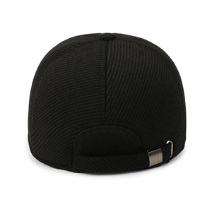 Men's winter black wool baseball cap with thick texture and adjustable metal buckle