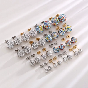 Shamballa Ball Stud Earrings Stainless Steel Pave Rhinestone Disco Ball Shiny Fashion Simple Jewelry For Women