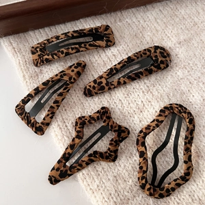 Retro Leopard Print Hair Clips Fabric Wrapped Metal Snap Clips Vintage Korean Style Hairpins For Women And Girls