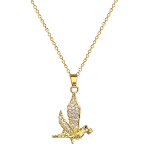Elegant gold titanium swallow bird necklace featuring sparkling pavé crystals for women