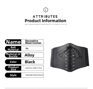 Detail view of black PU leather corset belt with lace-up tie and dimensions 12-18cm