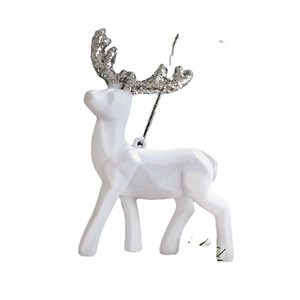 White Christmas reindeer ornament with silver glitter antlers and hanging string