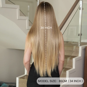 Extra long 34 inch blonde ombré straight wig for women with natural synthetic fibers