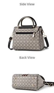 Détails du sac à main vintage à monogramme avec bordure en cuir noir et rivets métalliques