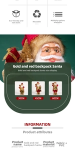 Vue détaillée du Père Noël doré et rouge avec options de taille et détails techniques