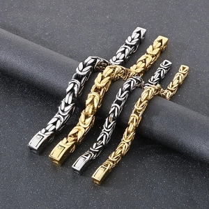 Men Stainless Steel Byzantine Chain Bracelet Heavy Punk Retro Gothic Style Metal Wristband Jewelry With Box Clasp For Male