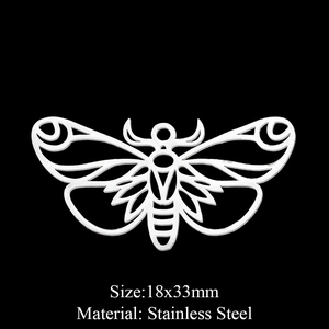 Macro detail of 18x33mm moth charm pendant made of durable stainless steel