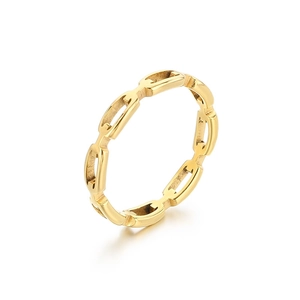 Unisex gold hollow square geometric link ring in polished stainless steel for couple