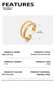 Close-up of gold plated stainless steel double layer ring showing bead and wave textures