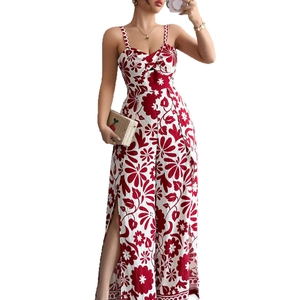 Elegant floral print knot front wide leg jumpsuit with side slits for women