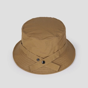 Quick-dry nylon reversible bucket hat in khaki with adjustable decorative strap