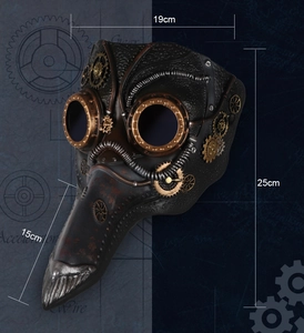 Maschera steampunk medico della peste con ingranaggi e dimensioni altezza 25cm