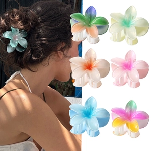 Plumeria Flower Hair Claw Clip Pearlescent Gradient Large Non-Slip Shark Clip Hair Accessories For Women Girls Summer