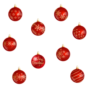 Red Christmas ball wall stickers set with gold snowflakes and Merry Christmas lettering
