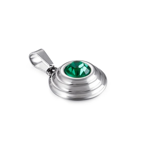 Round Pendant Necklace Stainless Steel With Sparkling Zircon Gemstone Geometric Trendy Fashion Jewelry For Women