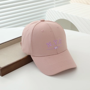 Pink kids baseball cap with purple NYC 21 embroidery on cotton canvas fabric