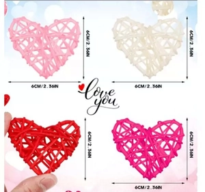 Set of 6cm colorful woven rattan hearts for wedding and home decoration