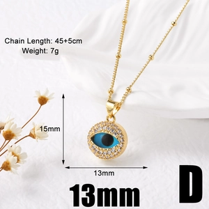 Detail view of 18k gold plated heart evil eye pendant with 45+5cm chain size specs