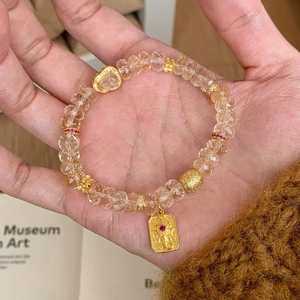 Bracelet perlé en zircon avec pendentif éléphant doré et breloque cœur vintage