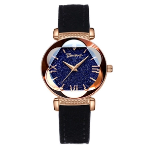 Reloj de cuarzo para mujer Geneva con esfera de cielo estrellado y correa magnética negra
