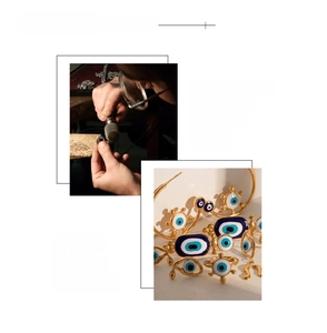 Detail of 18K gold-plated Evil Eye jewelry with plasma electro-polishing and vacuum plating