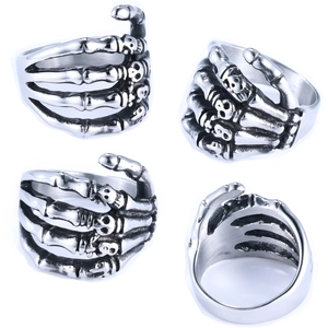 Skull Hand Ring Stainless Steel Skeleton Bone Retro Gothic Punk Biker Jewelry For Men
