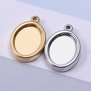 Oval 304 stainless steel 18k gold and silver pendant trays for DIY jewelry making