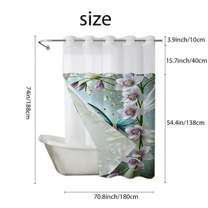 Technical size chart for waterproof shower curtain with 180cm width and 188cm height