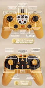 Dual RC excavator controllers for 11-13 channels with multiple function buttons