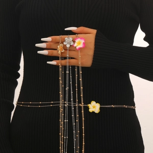 Boheems Plumeria Bloem Tailleketting Voor Vrouwen Goud Zilver Legering Kraal Lichaamsketting Strand Vakantie Jurk Accessoires Riem