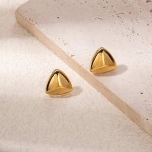 Minimalist geometric triangle stud earrings in polished gold finish stainless steel