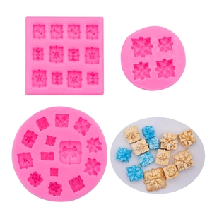 Pink silicone gift box mold set for fondant, chocolate and DIY crafts with bow textures