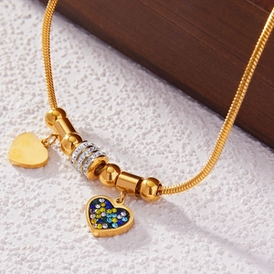Gold-plated snake chain bracelet featuring a multi-element colorful crystal heart pendant