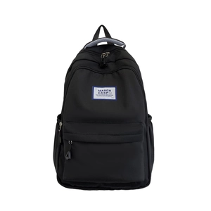 Japanese style black high-capacity student backpack with multi-pocket nylon design