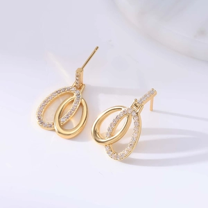Elegant gold-plated double hoop stud earrings with sparkling cubic zirconia stones