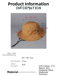 Detailed size chart for quick-dry sun hat with 54-58.5cm head circumference dimensions
