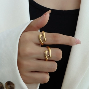 Unique gold hug hands open rings in stainless steel worn together on index finger