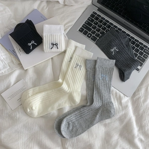 Bow knot ribbed cotton socks in black white and grey shades for a ballet style look