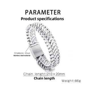 Vue détaillée des paramètres du bracelet gourmette en acier inoxydable avec pierres CNC