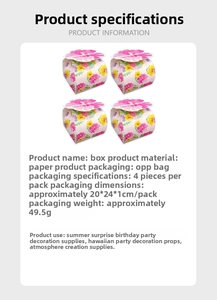 Detail view of tropical hibiscus paper gift boxes showing vibrant floral patterns and sizing
