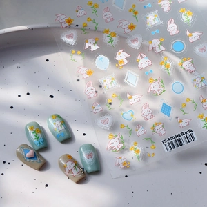 5D Relief Nail Stickers Embossed Cartoon Bunny Osmanthus Floral Self Adhesive Nail Art Decals Sweet Decoration For Girls