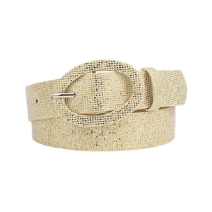 Sparkling champagne gold glitter belt with oval buckle for women's fashion outfits