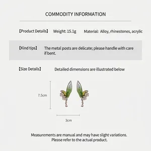 Dettagli sulle dimensioni degli orecchini ad ala con resina verde e strass