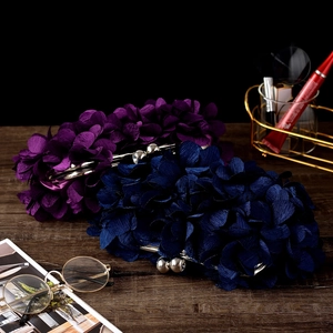 Elegant floral evening clutch bags in purple and blue with vintage metal clasps