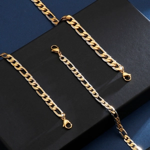 Two-tone Figaro chain necklace and bracelet set in gold and silver stainless steel