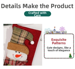 Detailed close-up of a Christmas stocking featuring a 3D snowman with plaid hat and scarf