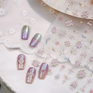 3D star and moon bohemian nail stickers with gold foil floral patterns and adhesive backing