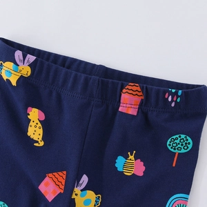 Leggings bleus pour filles avec motifs lapins et maisons et taille élastique