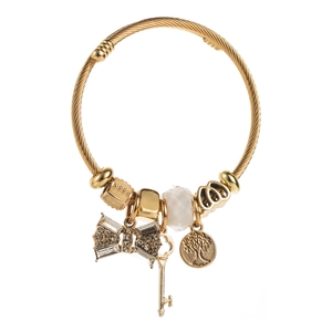 Bracelet ajustable en fil doré avec nœud en cristal et pendentif arbre de vie