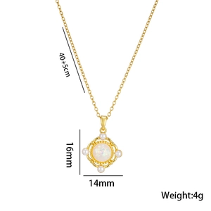 Gold rhombus pendant necklace with opal stone and pearls on a minimalist link chain